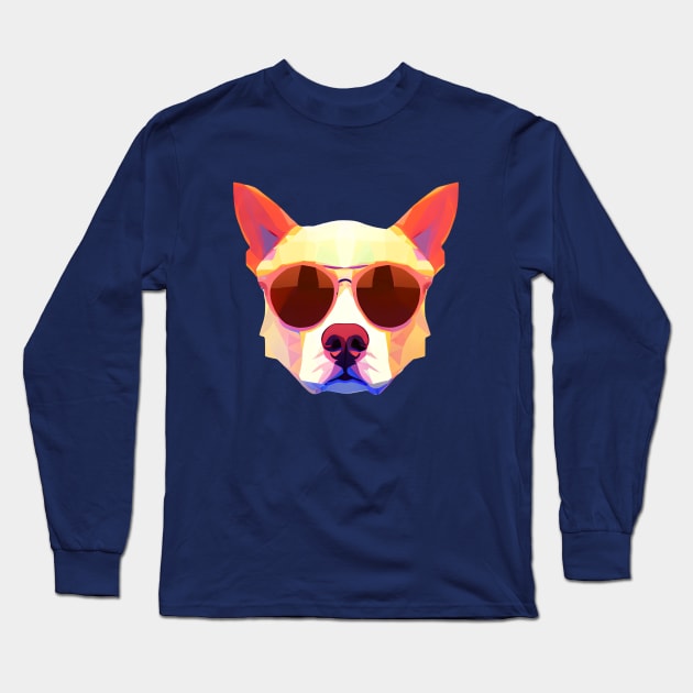 Cool Low Poly Dog wearing Sunglasses Long Sleeve T-Shirt by Artist Rob Fuller